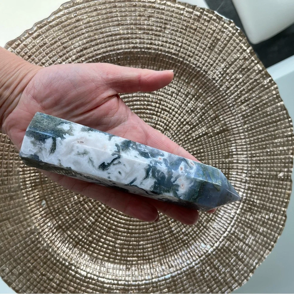 Genuine Moss Agate Tower - Picture 4 of 7